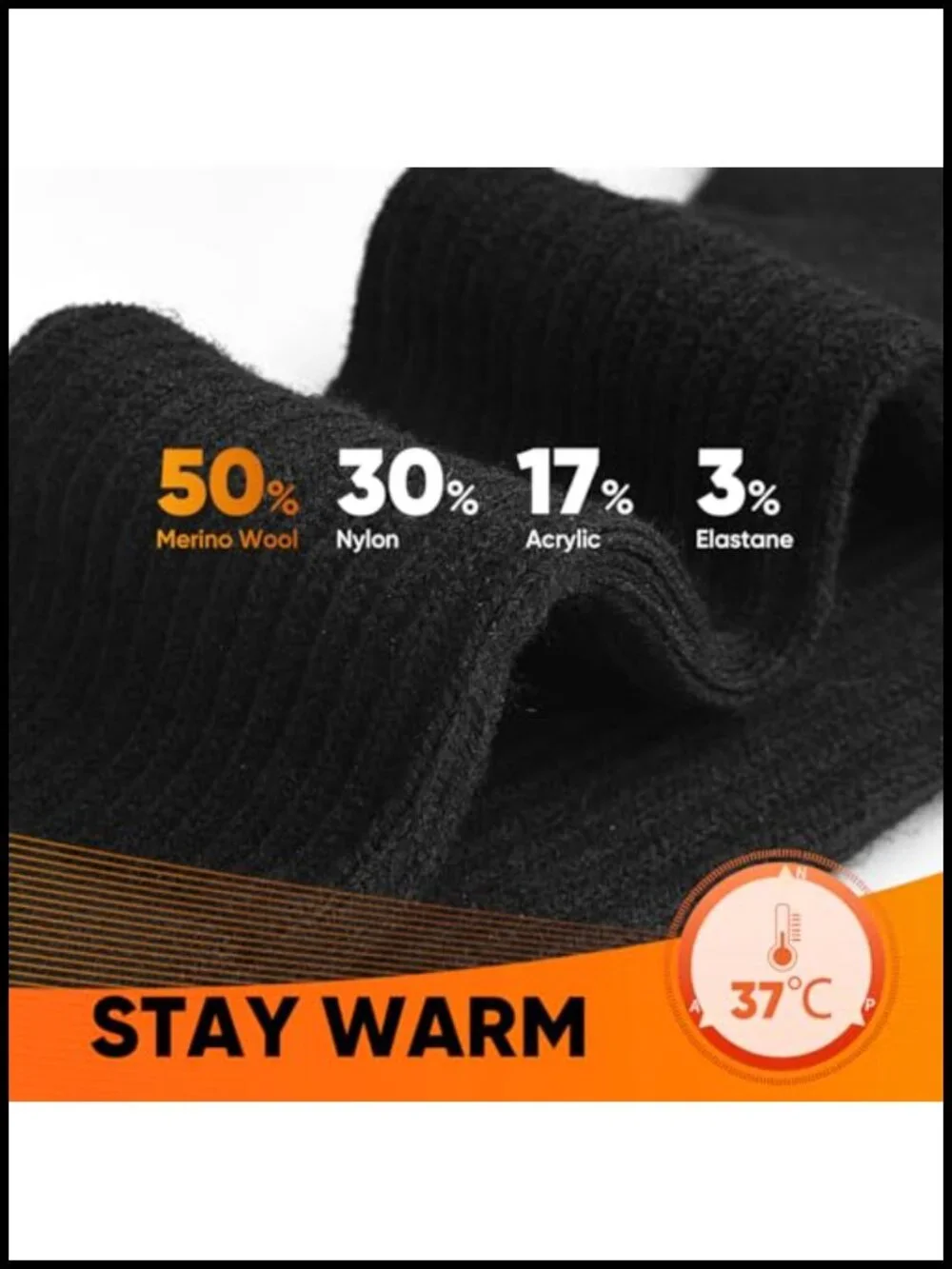 Merino Wool Hiking Socks for Men Women Thermal Winter Cushioned Wicking Crew
